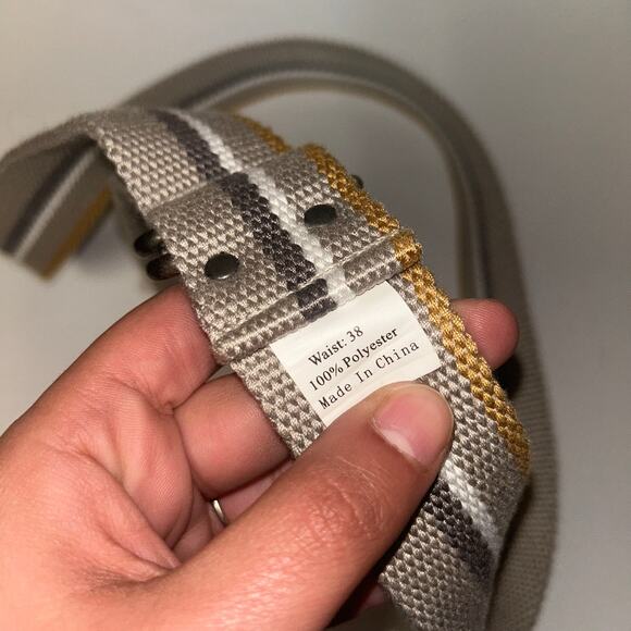 Men's Unbranded Beige Striped Adjustable D-Ring Belt Size 38 47" x 1.75" - Picture 4 of 4